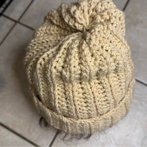 Handmade Beige Brown Crochet Ribbed Sweater Knit Winter Beanie